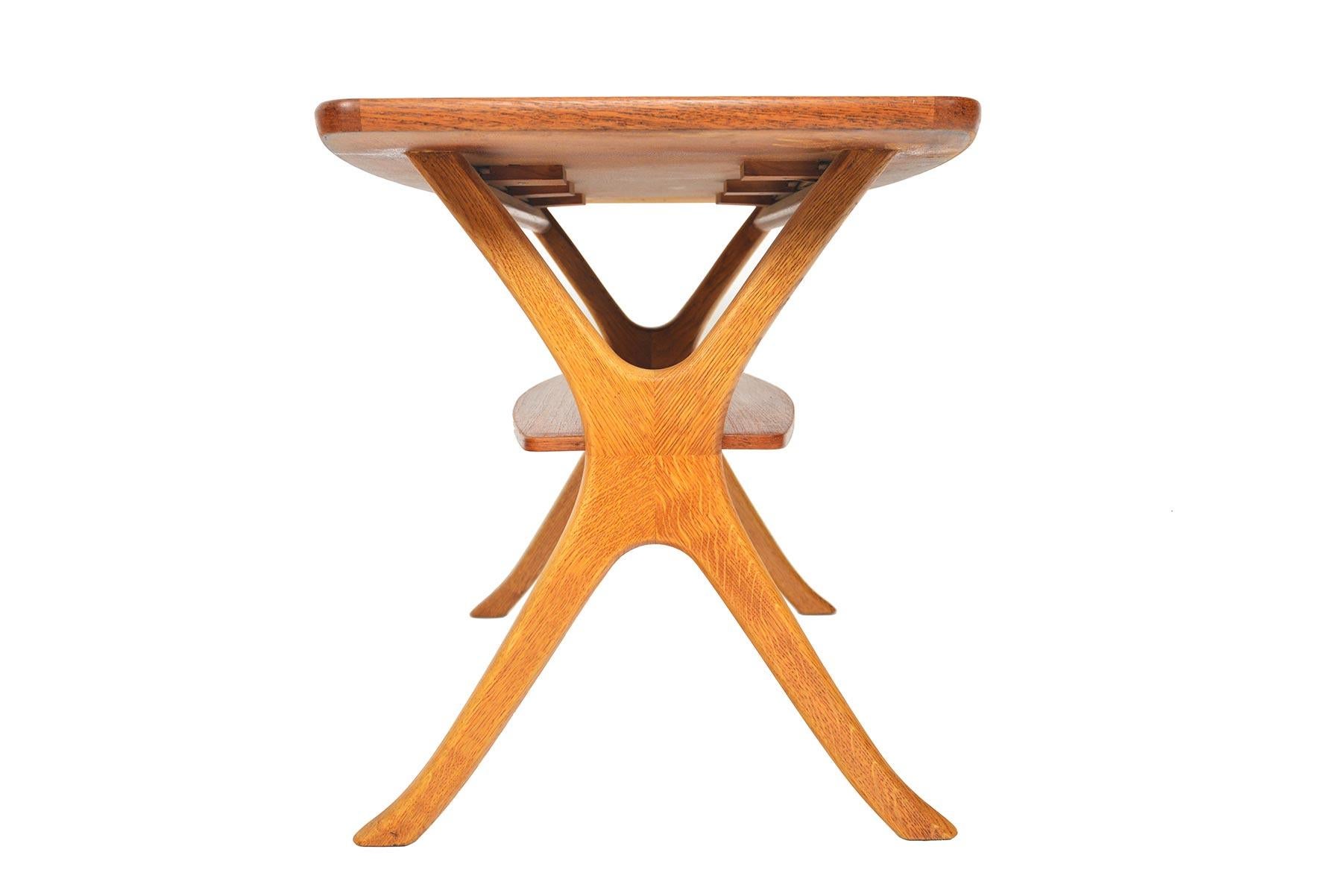 Danish Modern Teak and Oak Swag Leg Coffee Table 1