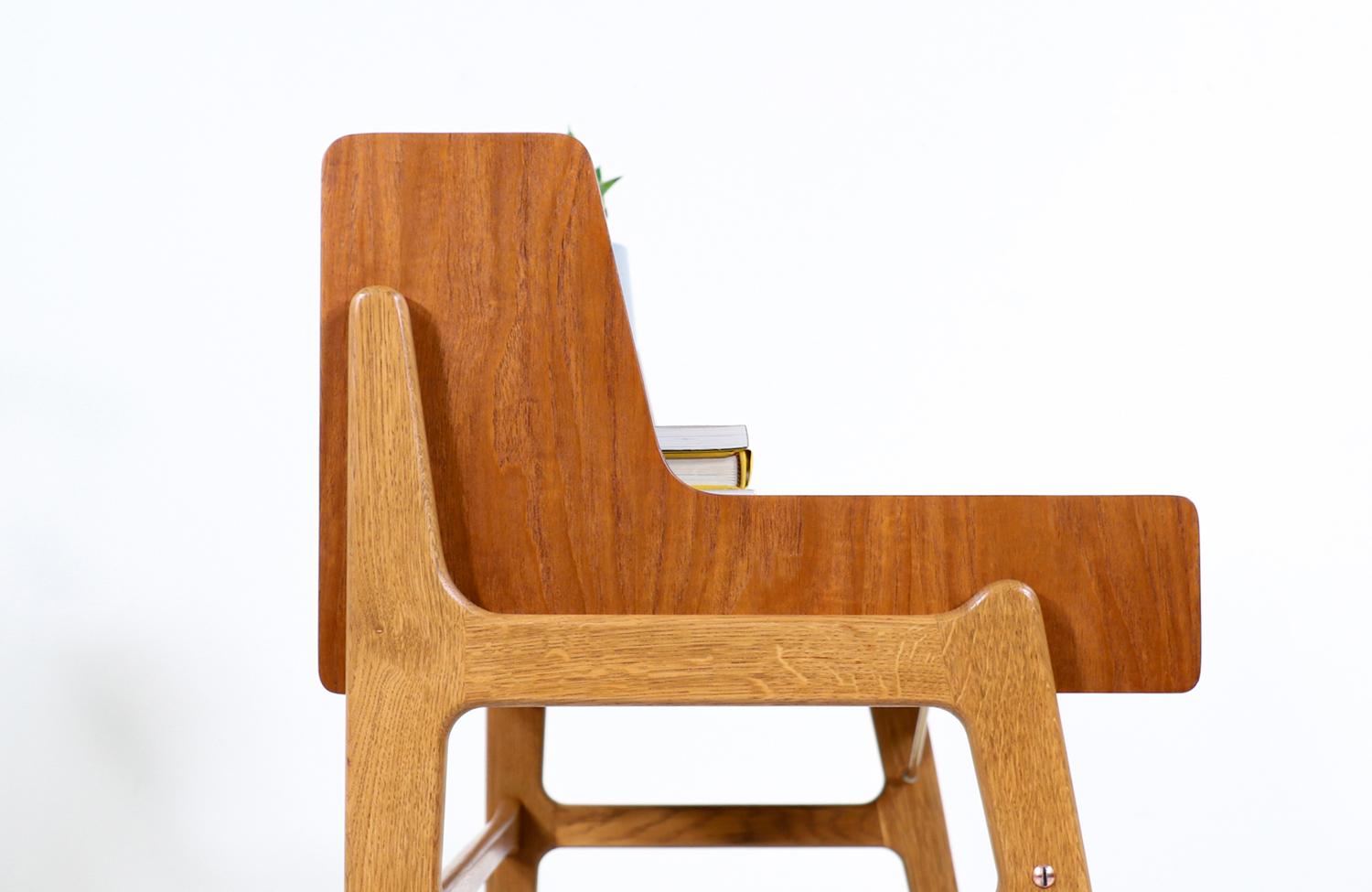 Johannes Andersen Teak & Oak Two-Tier Desk with Brass Accents for Møbelfabrik F. For Sale 3