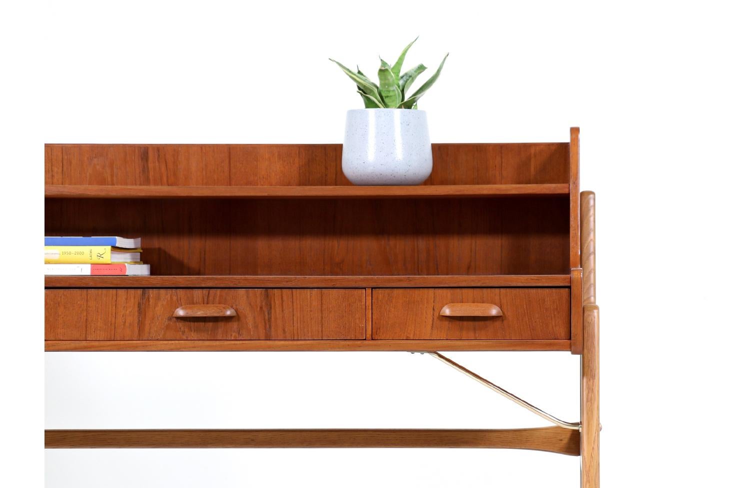 Johannes Andersen Teak & Oak Two-Tier Desk with Brass Accents for Møbelfabrik F. For Sale 5