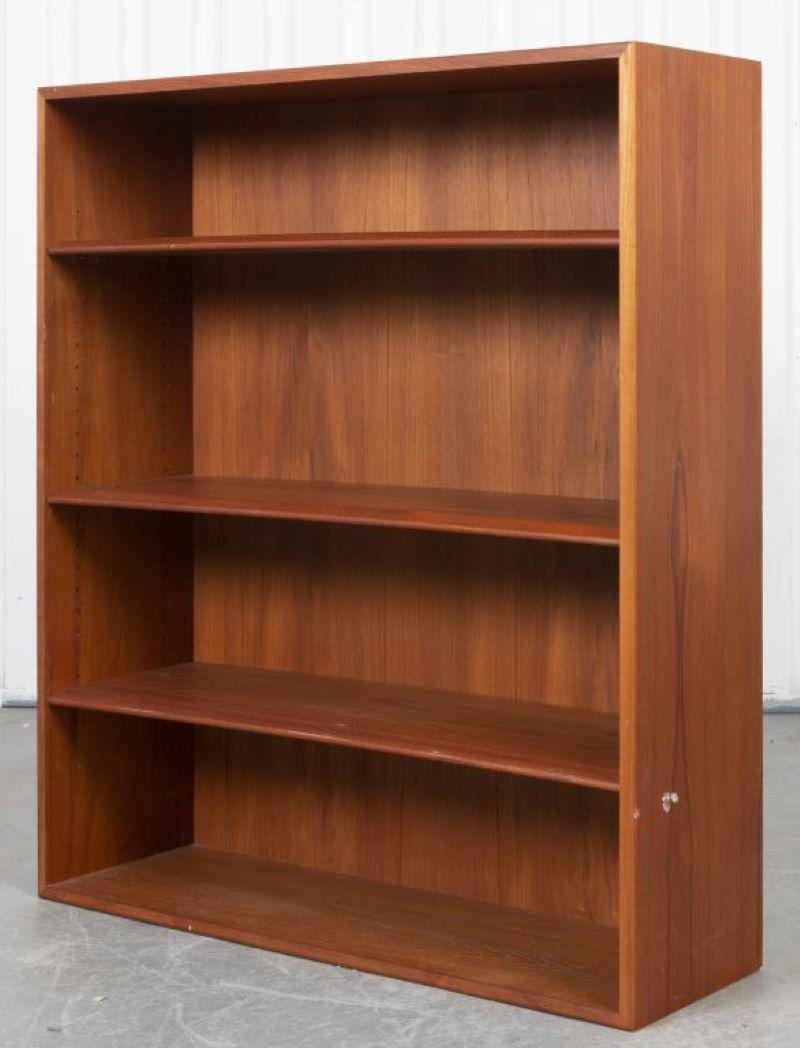 Danish Modern teak open bookcase. 45.75” H x 39.25” W x 12.5” D.
