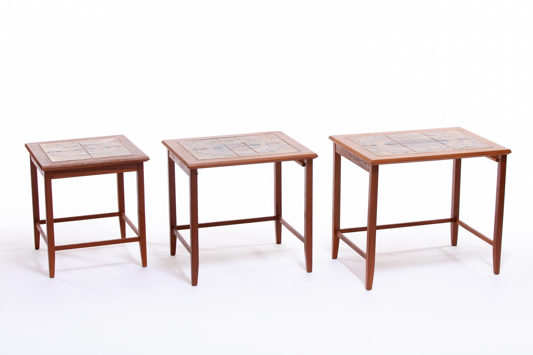 Danish Modern Teak & Painted Ceramic Tile Stacking Tables by Toften Mobelfabrik In Good Condition In Saint Louis, MO