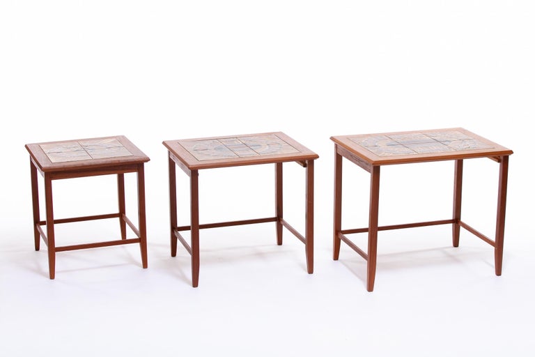 Danish Modern Teak and Painted Ceramic Tile Stacking Tables by Toften ...