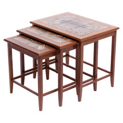 Danish Modern Teak & Painted Ceramic Tile Stacking Tables by Toften Mobelfabrik