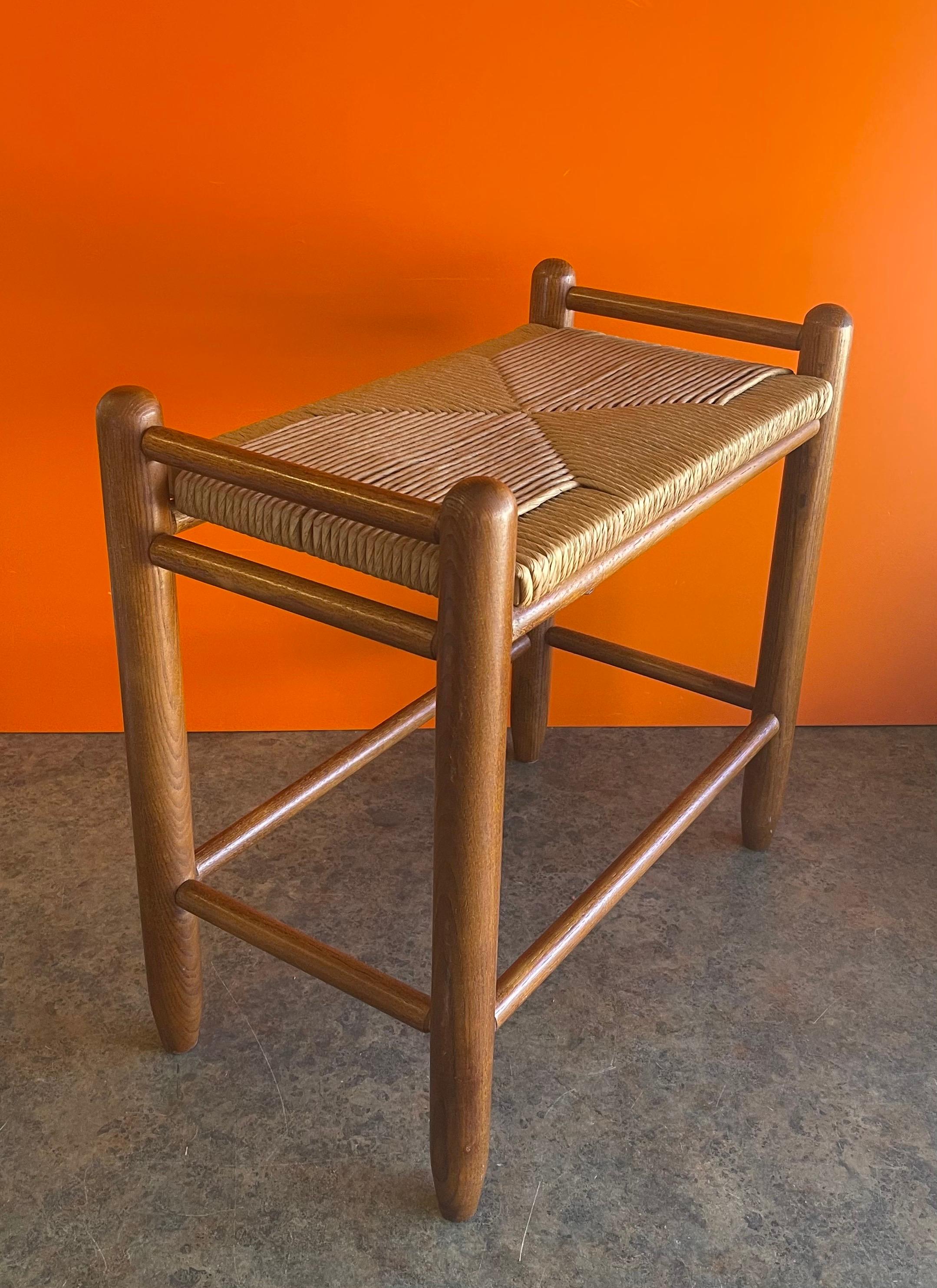 Danish Modern Teak & Paper Cord Stool / Bench For Sale 4