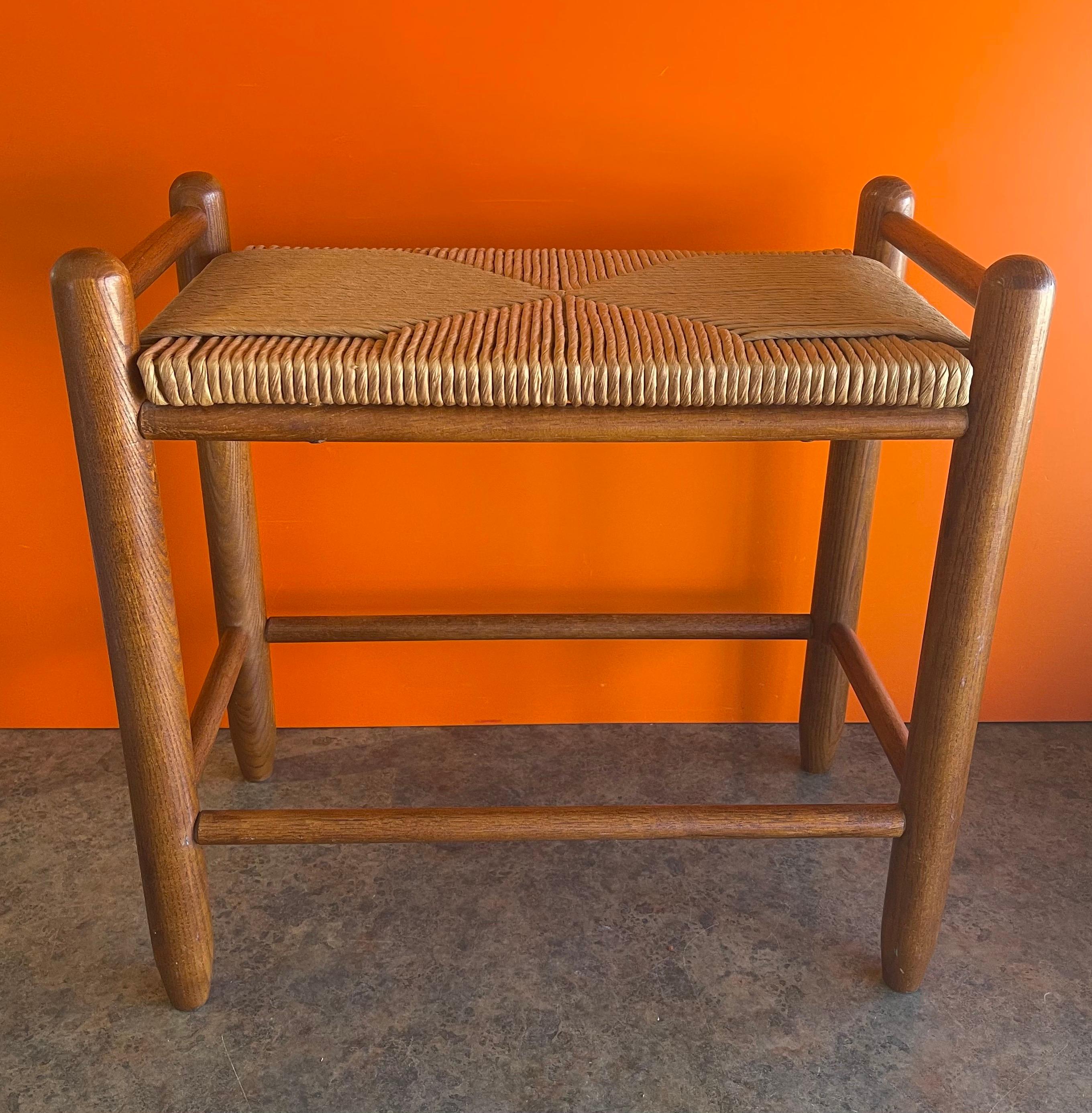 Hand-Woven Danish Modern Teak & Paper Cord Stool / Bench For Sale
