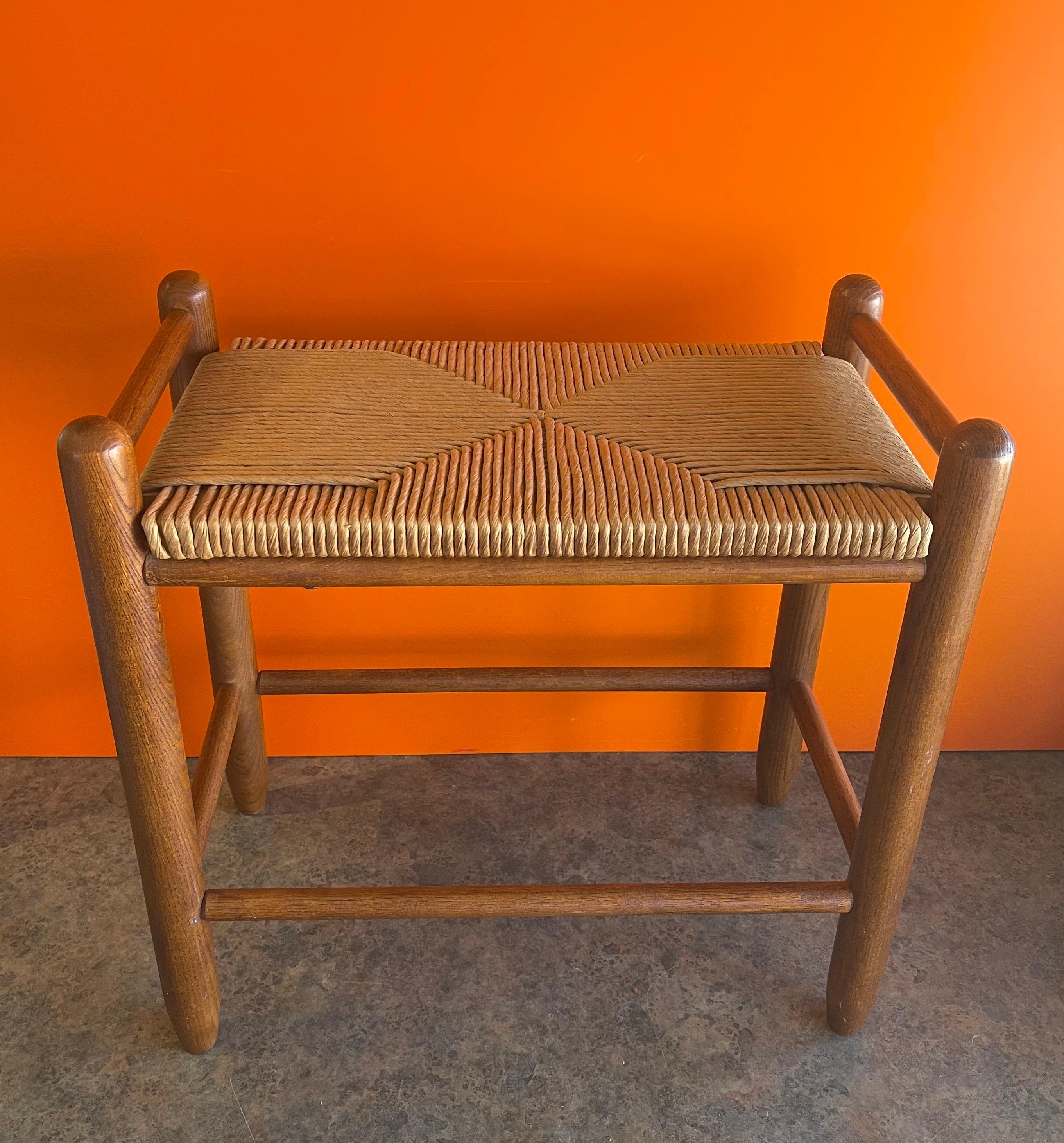 Danish Modern Teak & Paper Cord Stool / Bench In Good Condition For Sale In San Diego, CA