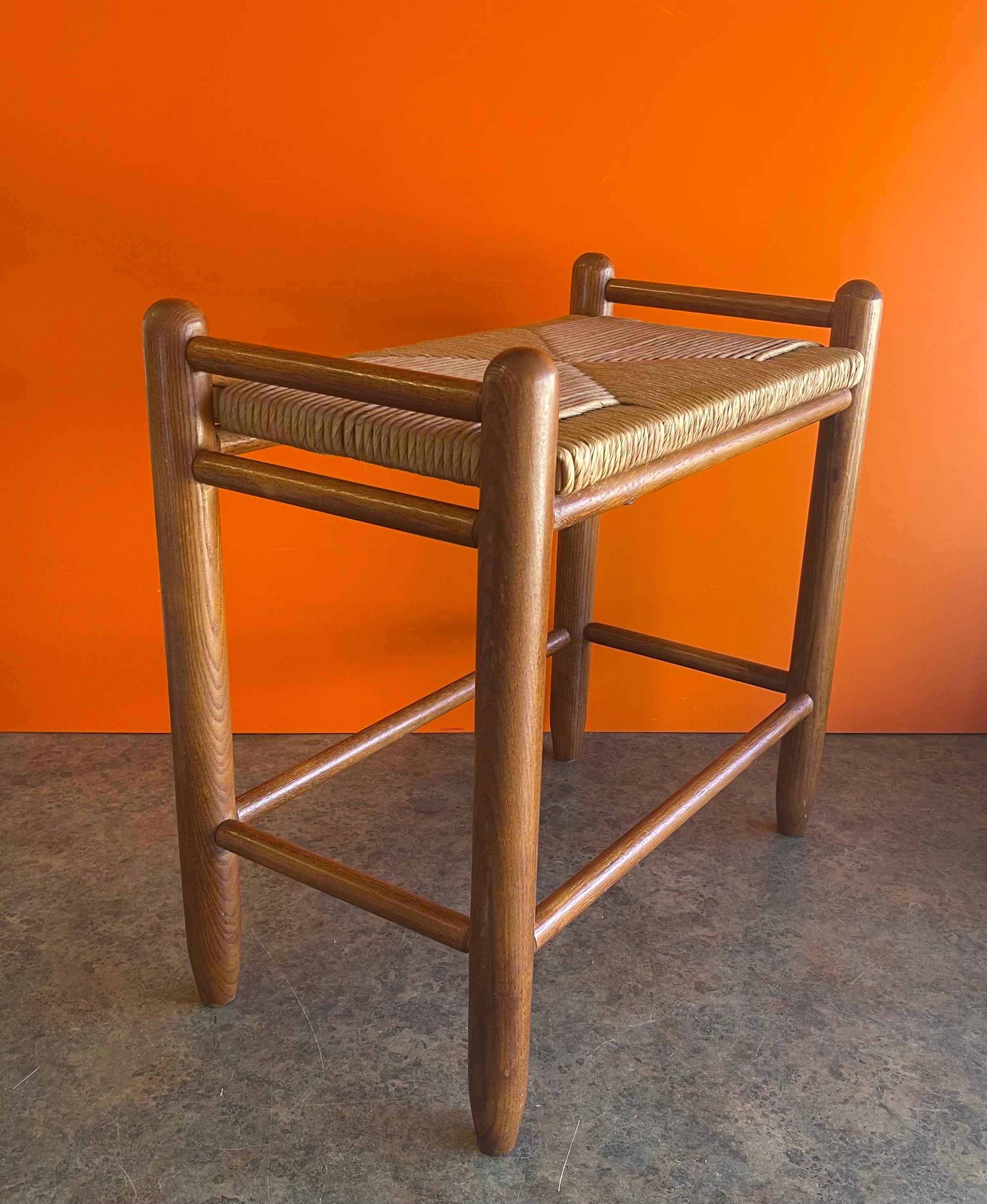 20th Century Danish Modern Teak & Paper Cord Stool / Bench For Sale