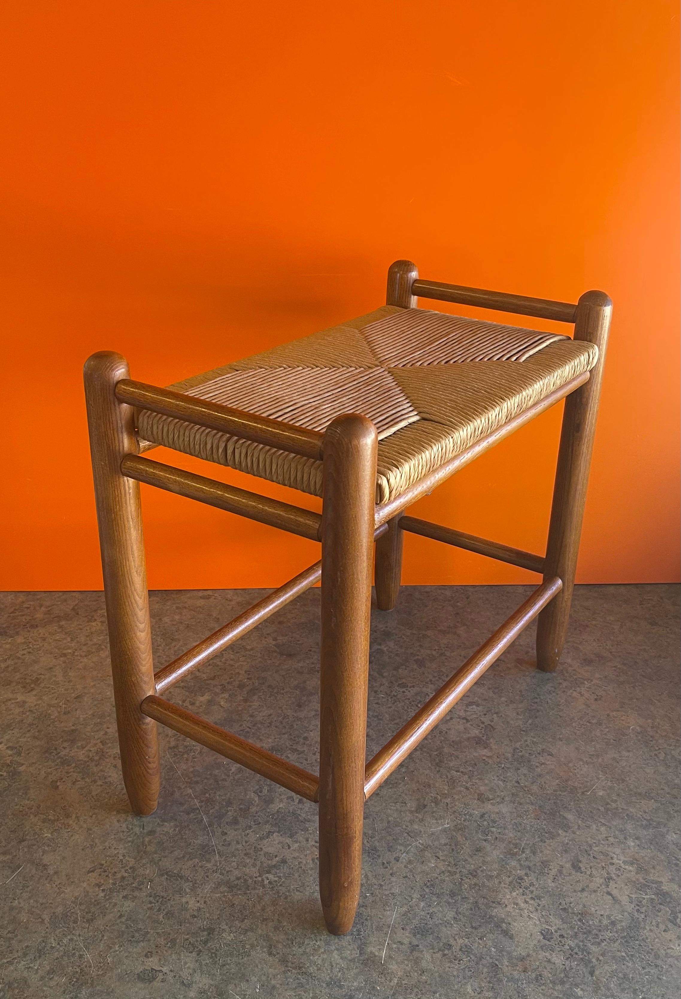 Danish Modern Teak & Paper Cord Stool / Bench For Sale 1