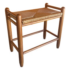 Danish Modern Teak & Paper Cord Stool / Bench