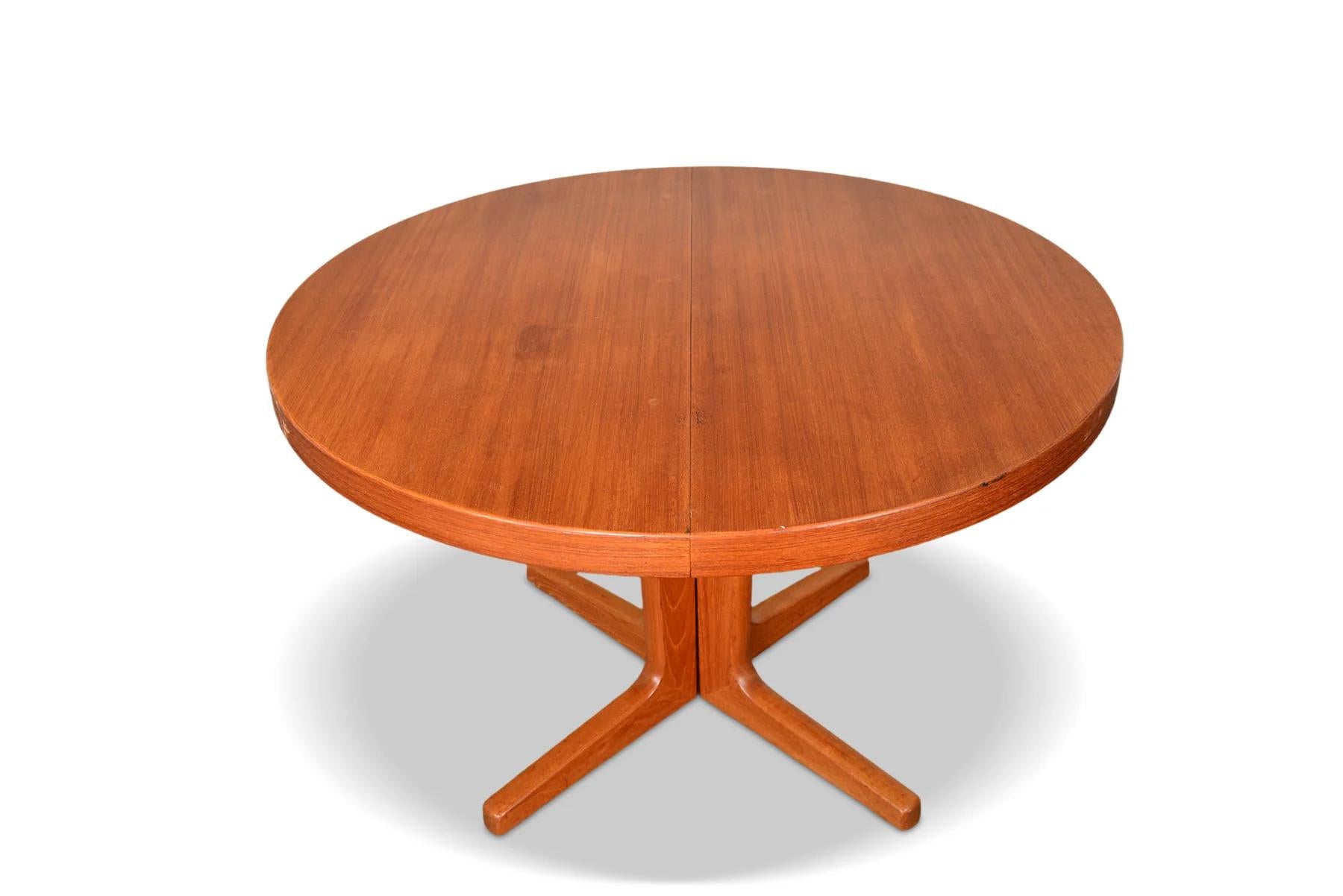 Mid-Century Modern Danish Modern Teak Pedestal Dining Table With One Leaf