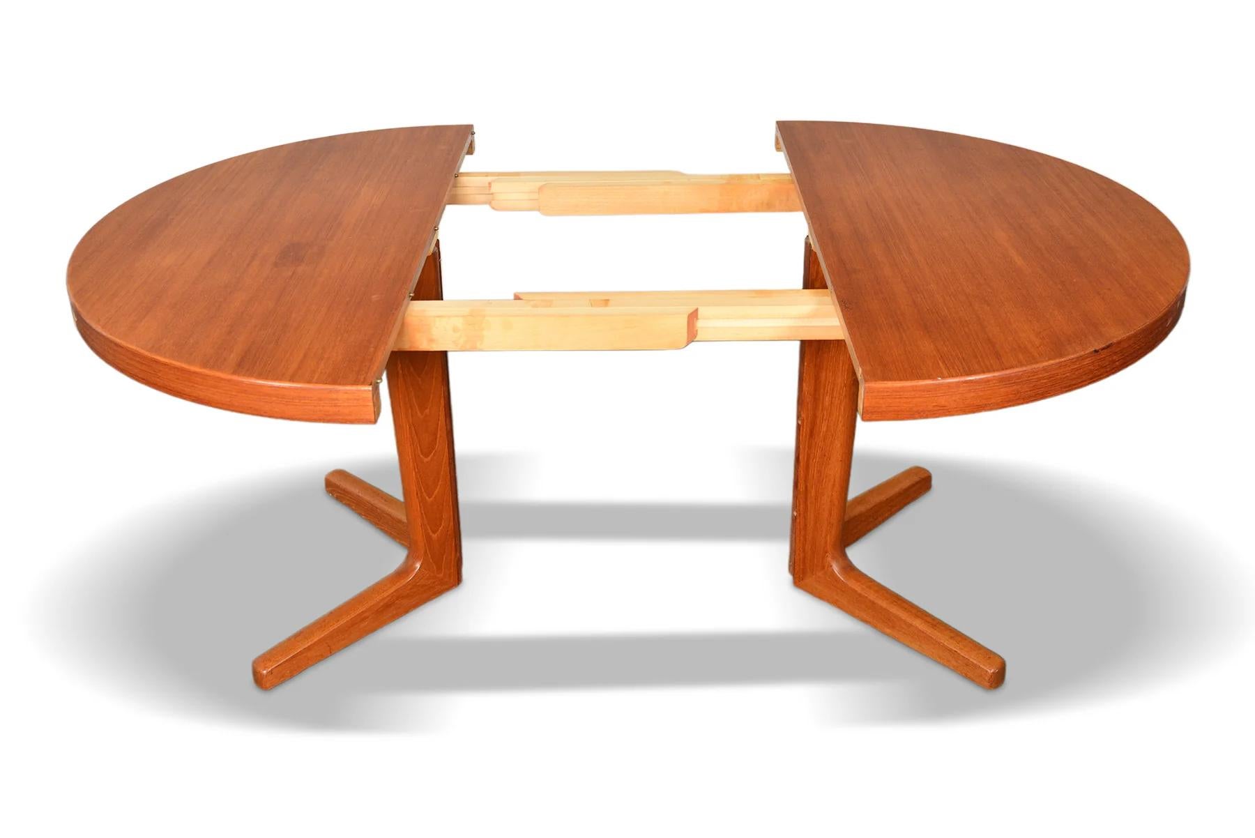 20th Century Danish Modern Teak Pedestal Dining Table With One Leaf