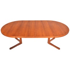 Danish Modern Teak Pedestal Dining Table with Two Leaves