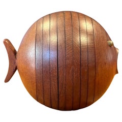 Vintage Danish Modern Teak Puffer Fish Coaster Set by Ernst Henriksen