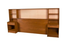 Danish Modern Teak Queen Headboard with Storage Nightstands