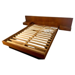 Danish Modern Teak Queen Platform Bed with Floating Nightstands