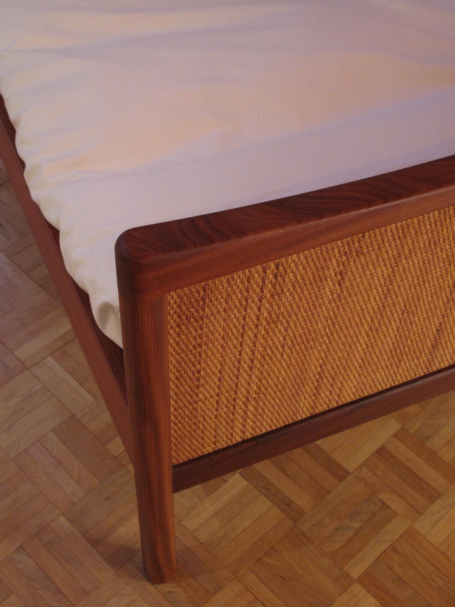 Scandinavian Modern Danish Modern Teak and Rattan Single Bed
