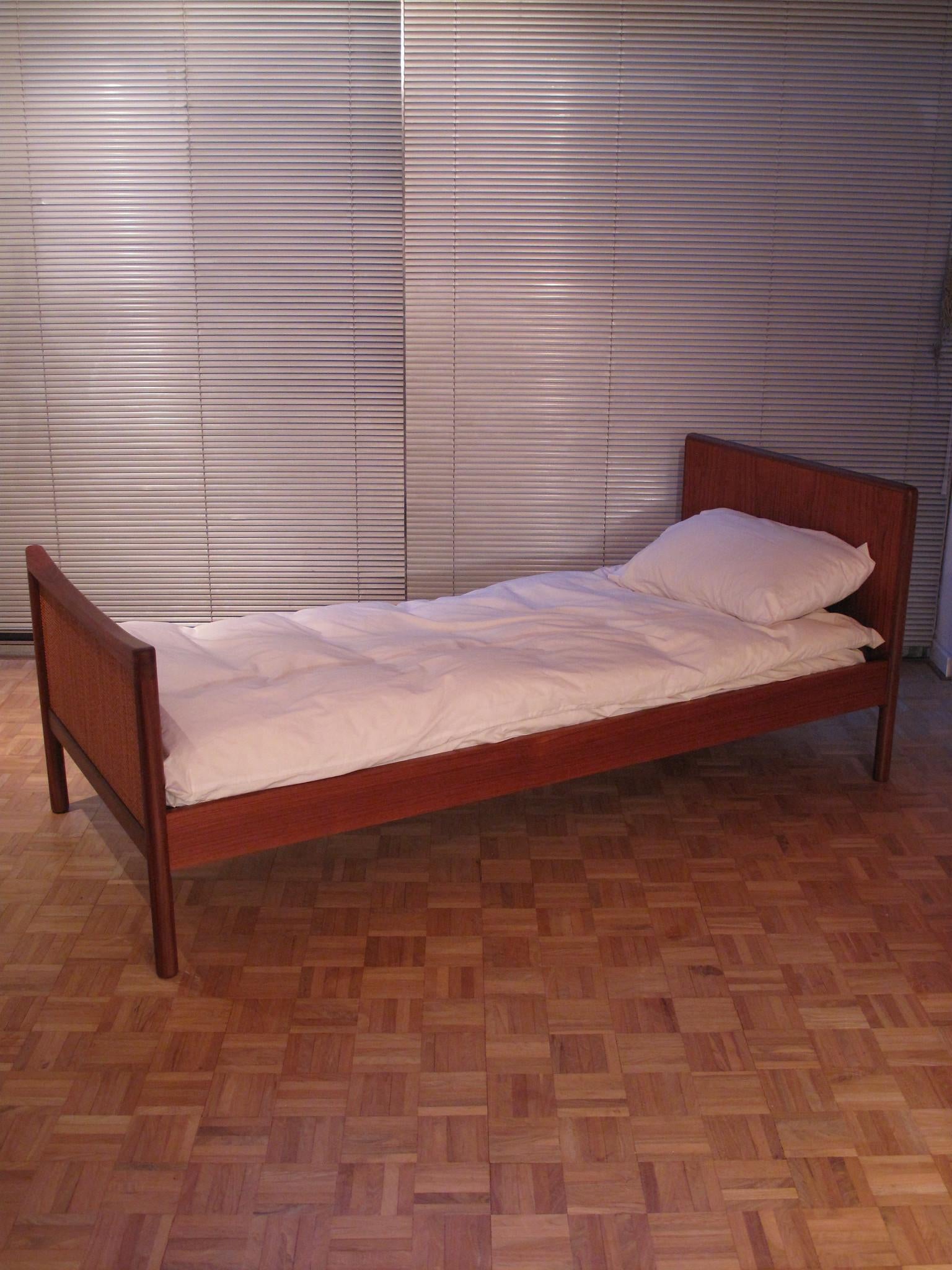 Mid-20th Century Danish Modern Teak and Rattan Single Bed