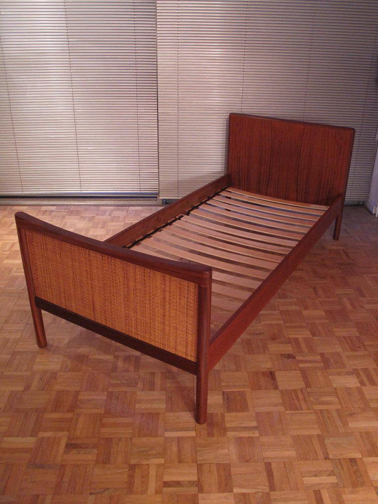 Danish Modern Teak and Rattan Single Bed at 1stDibs