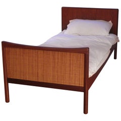 Danish Modern Teak and Rattan Single Bed