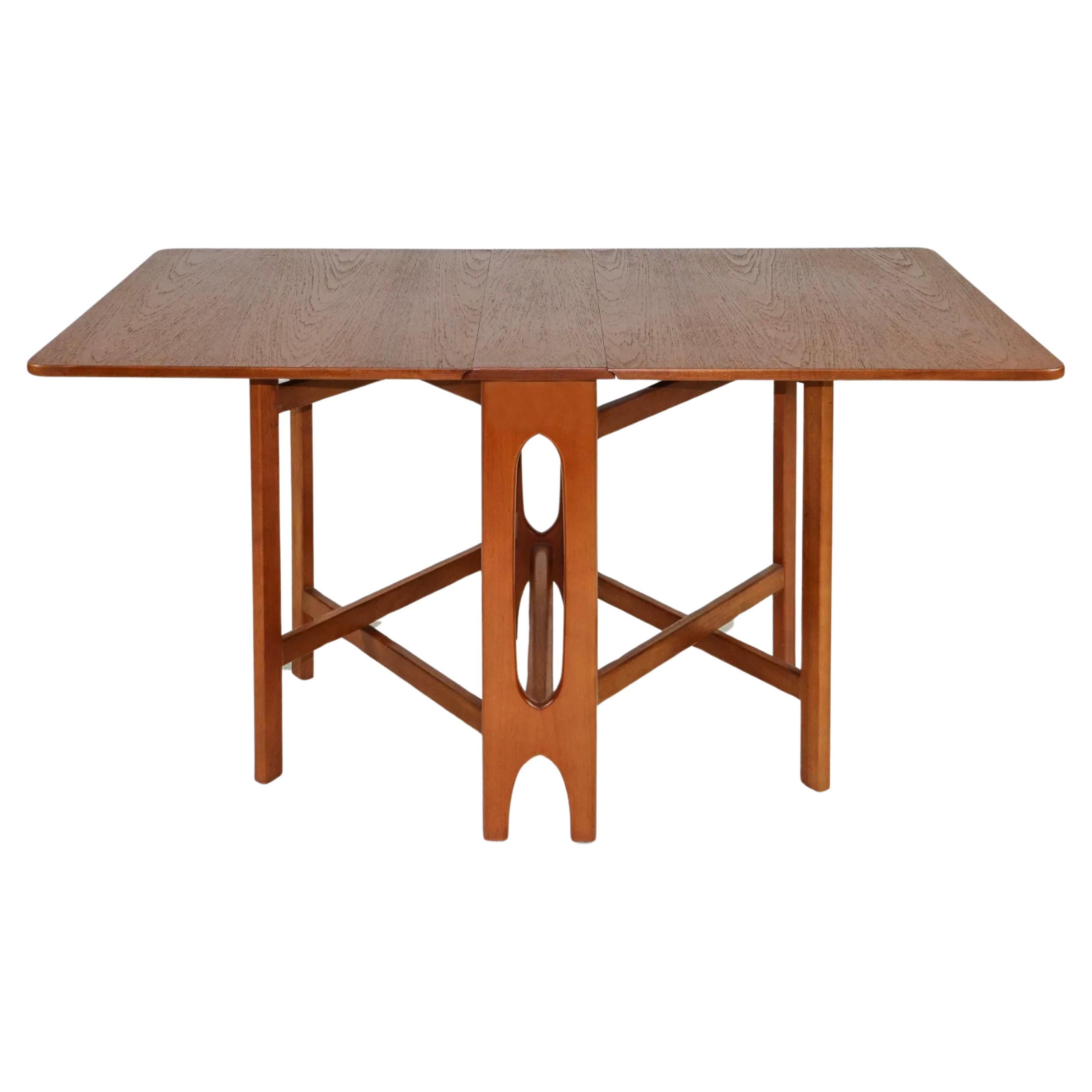 Danish modern teak rectangle folding dining table  For Sale