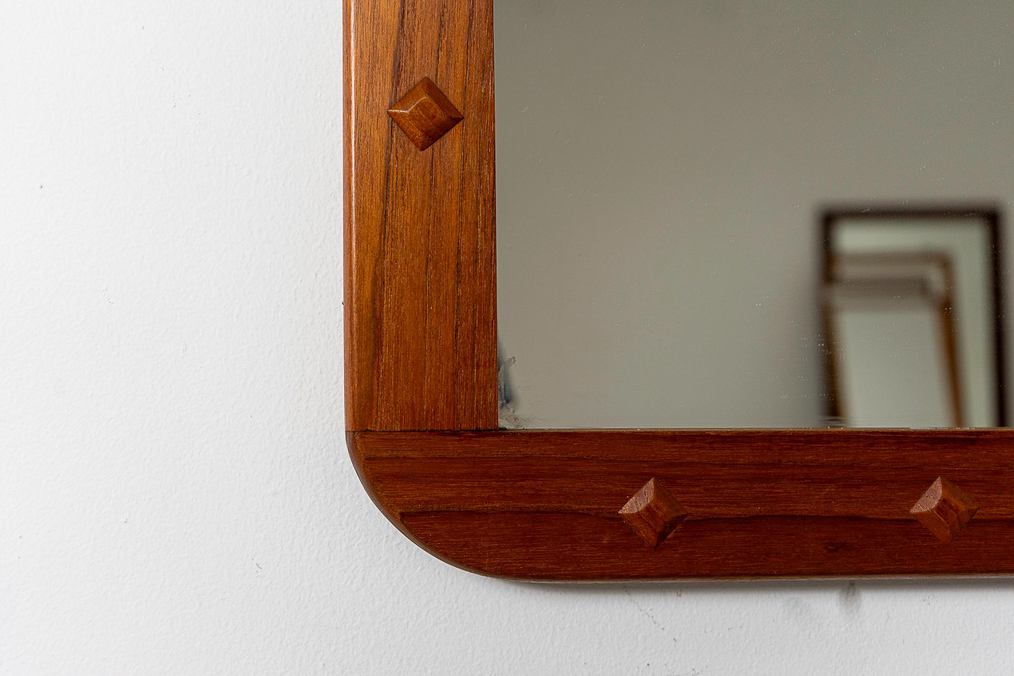 Scandinavian Modern Danish Modern Teak Rectangular Wall Mirror For Sale