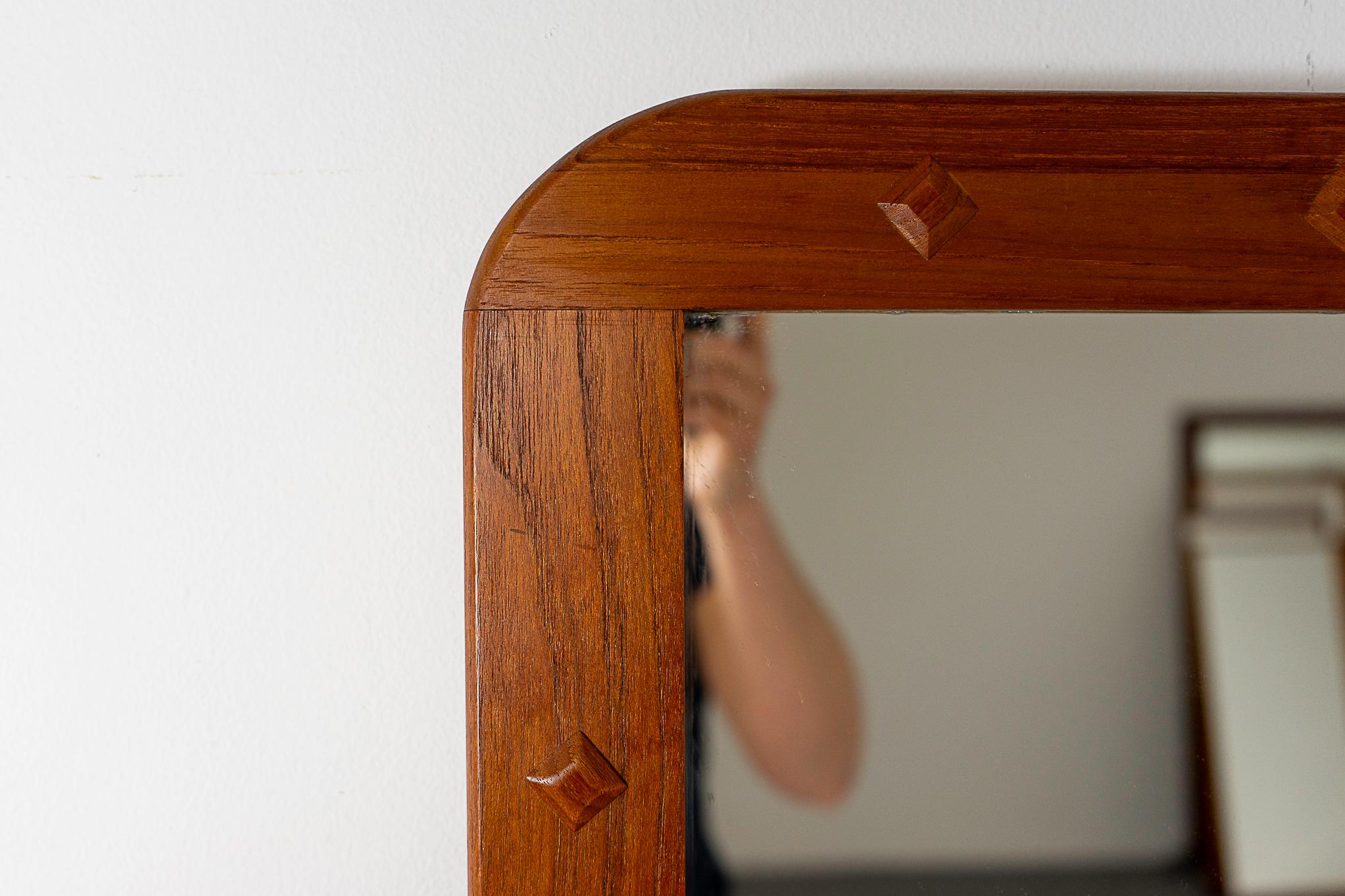 Veneer Danish Modern Teak Rectangular Wall Mirror For Sale
