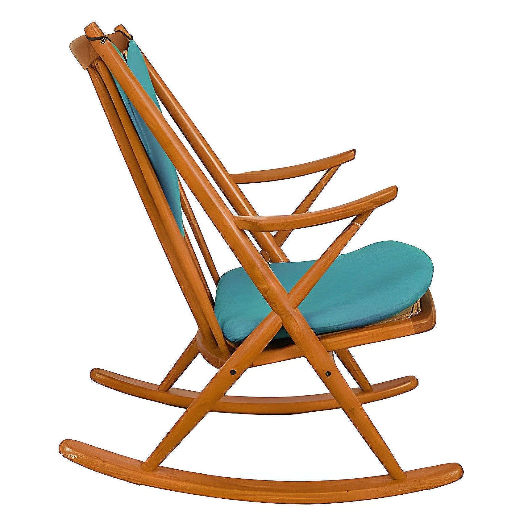 Sedia a dondolo moderna danese in teak con seduta in pelle di Frank Reenskaug In condizioni ottime in vendita a Van Nuys, CA