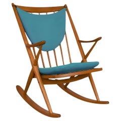 Danish Modern Teak Rocking Chair w/ Leather Seat by Frank Reenskaug