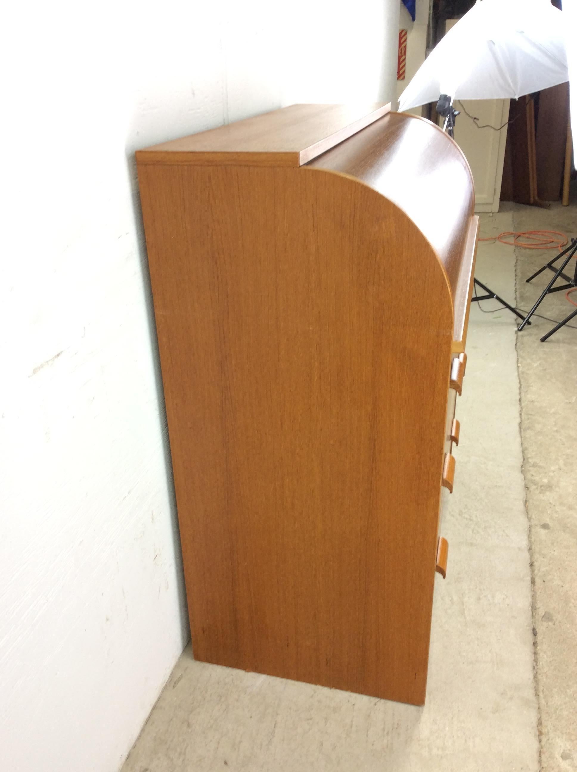 Danish Modern Teak Roll Top Writing Desk with 3 Drawers 5
