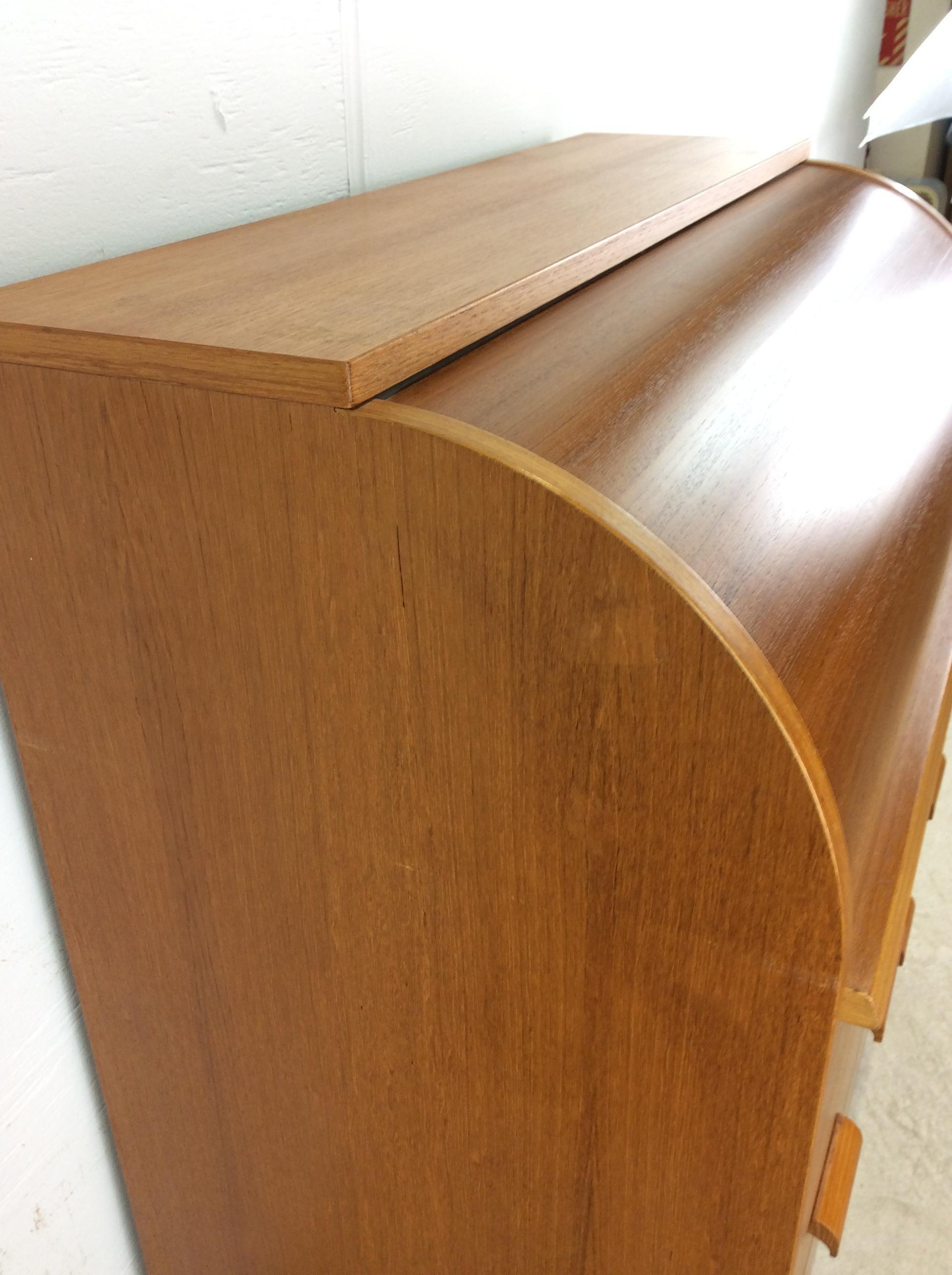Danish Modern Teak Roll Top Writing Desk with 3 Drawers 6