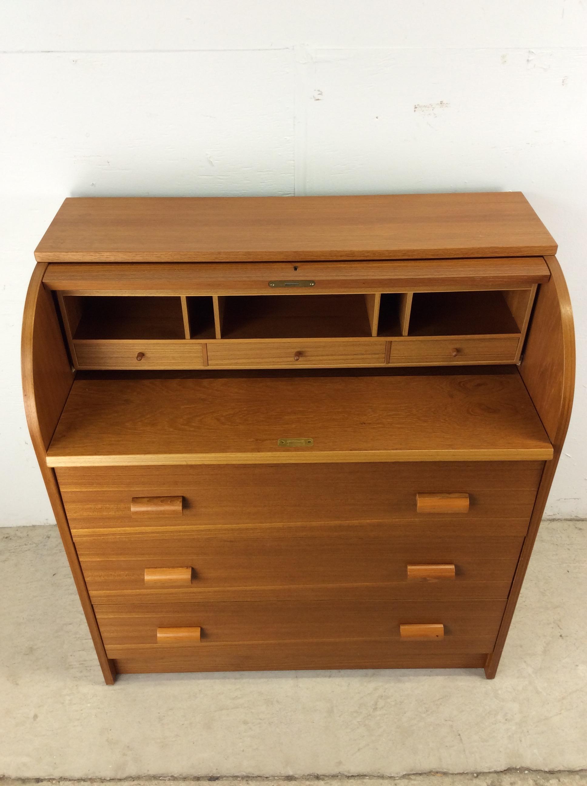 Danish Modern Teak Roll Top Writing Desk with 3 Drawers 7