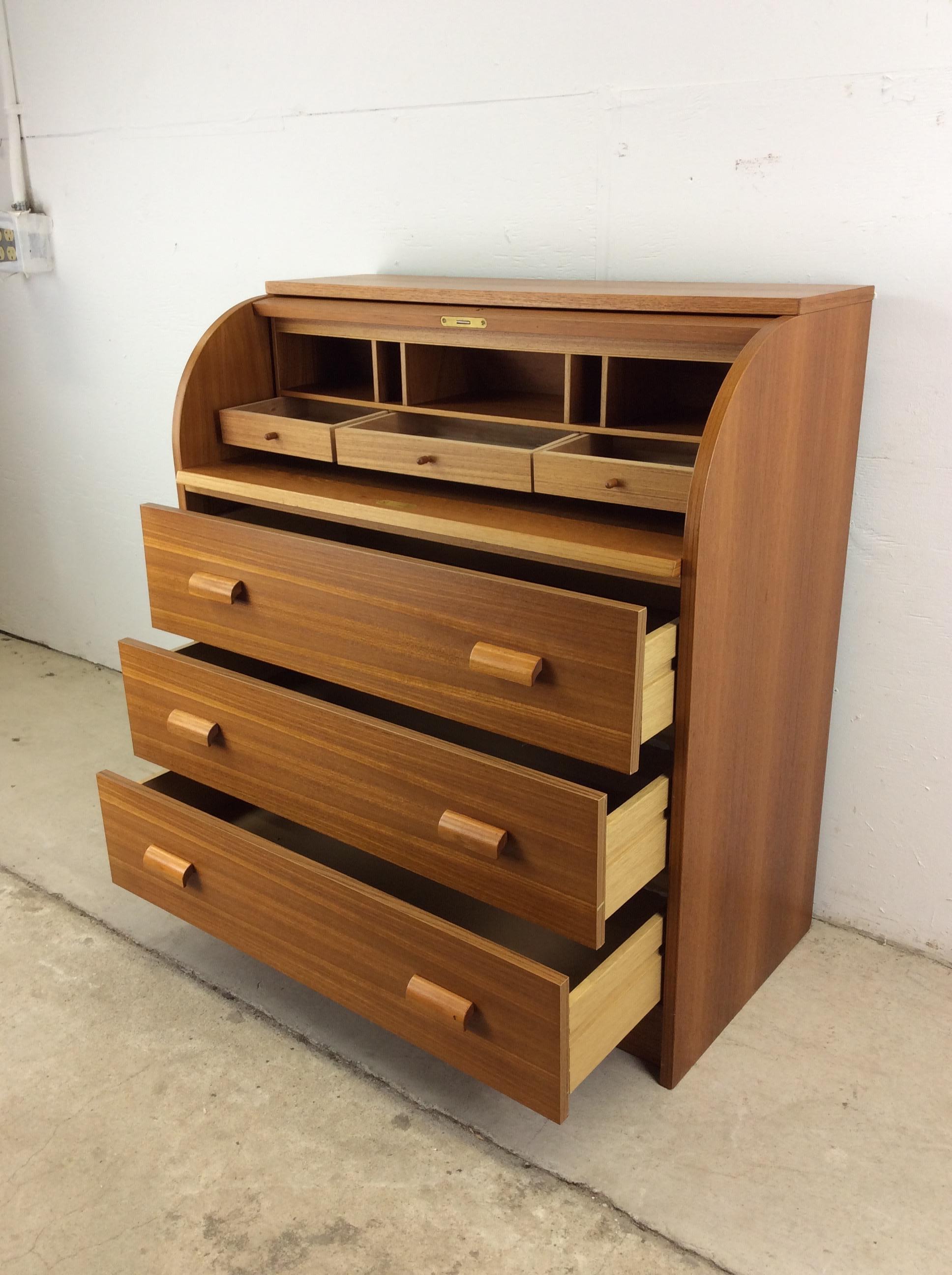 Danish Modern Teak Roll Top Writing Desk with 3 Drawers 9