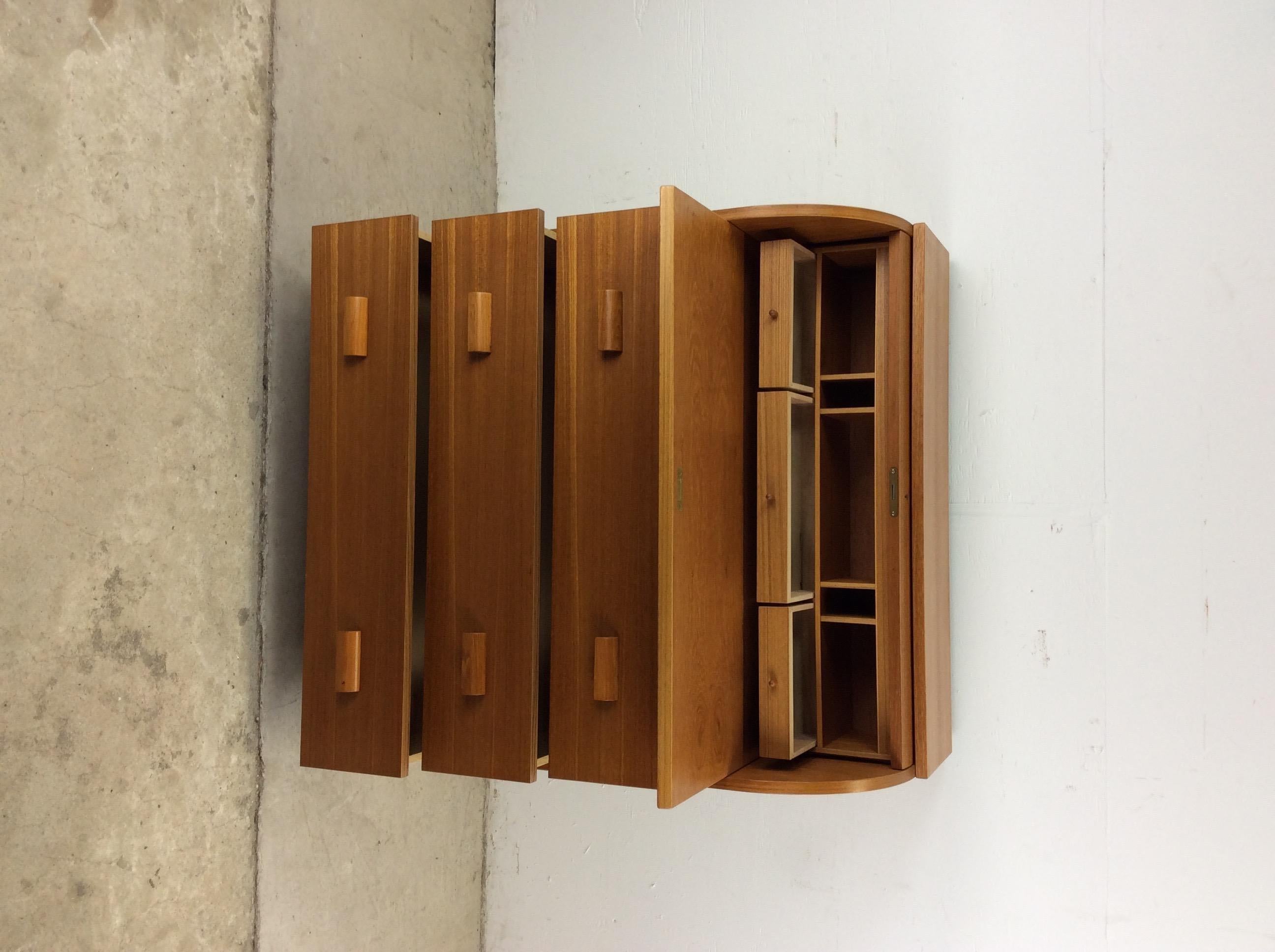 Danish Modern Teak Roll Top Writing Desk with 3 Drawers 13