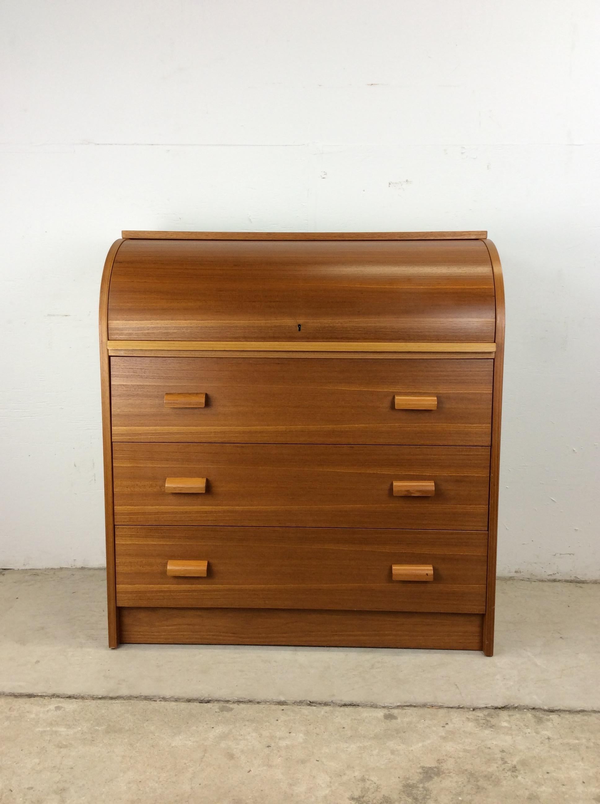 Scandinavian Modern Danish Modern Teak Roll Top Writing Desk with 3 Drawers