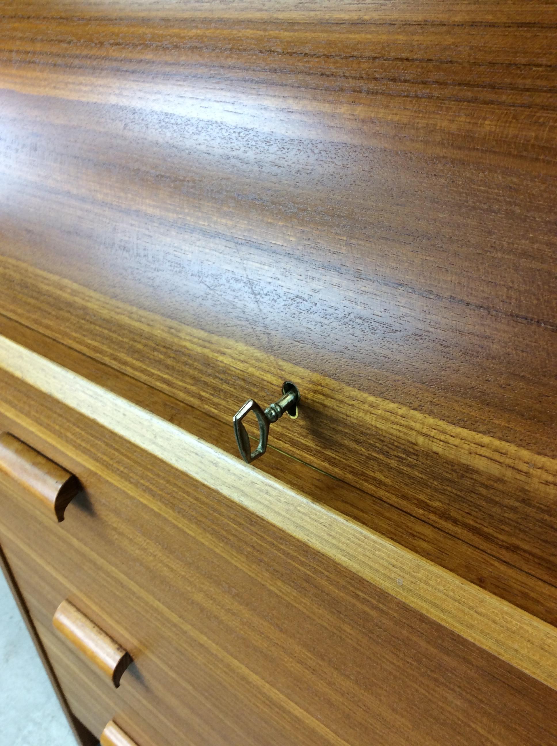 Danish Modern Teak Roll Top Writing Desk with 3 Drawers In Good Condition In Freehold, NJ