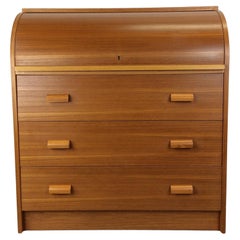 Danish Modern Teak Roll Top Writing Desk with 3 Drawers