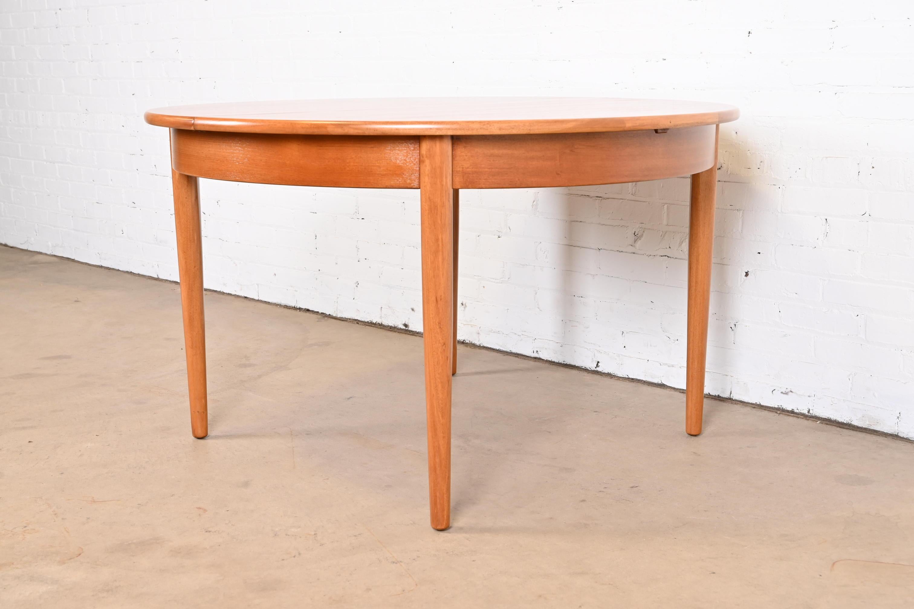Scandinavian Modern Danish Modern Teak Round Dining Table, Newly Refinished For Sale