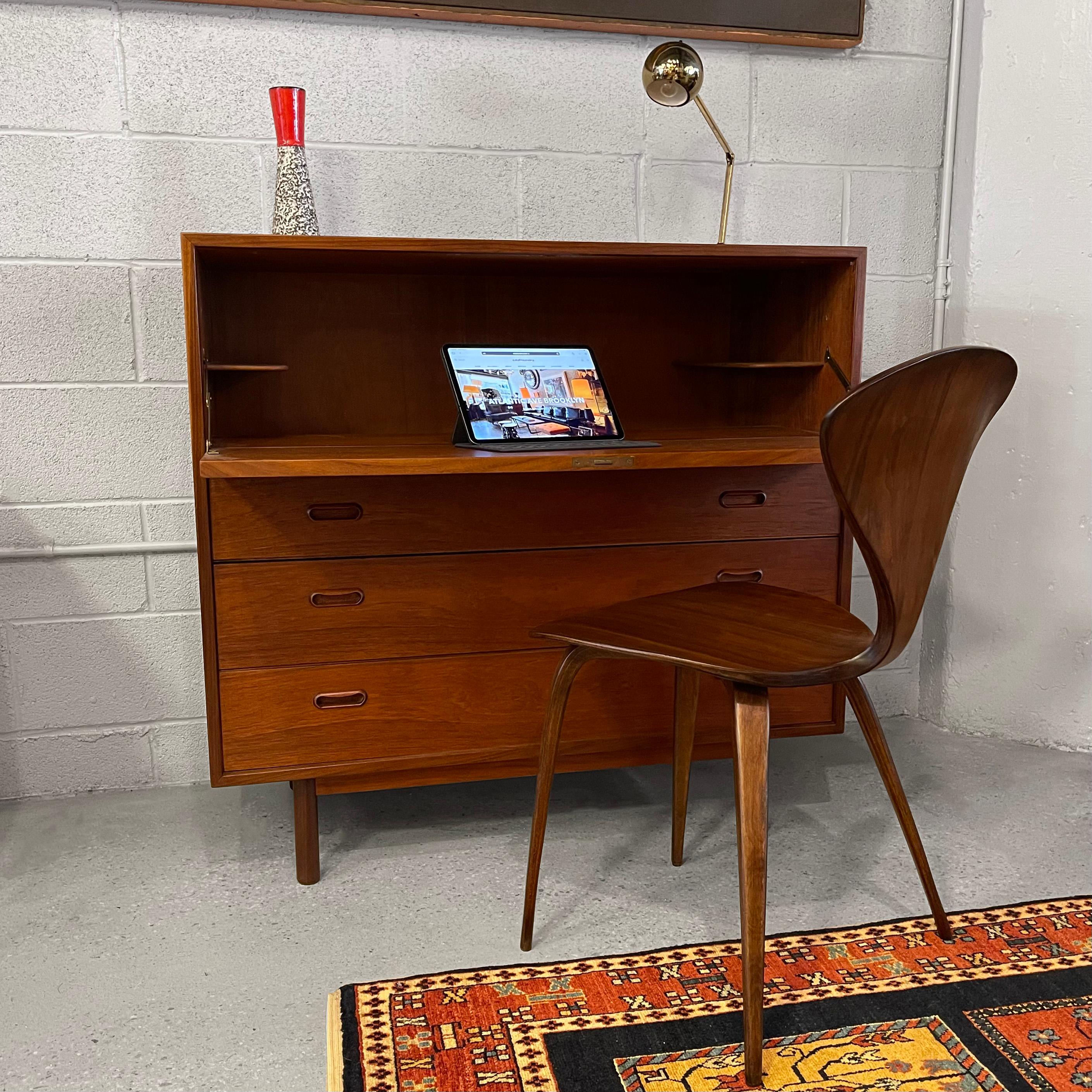 Danish Modern Teak Secretary Desk Cabinet For Sale 1