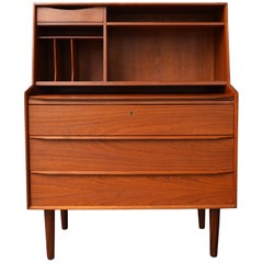 Danish Modern Teak Secretary Dresser with Pigeon Hole Storage & Pull Out Desktop