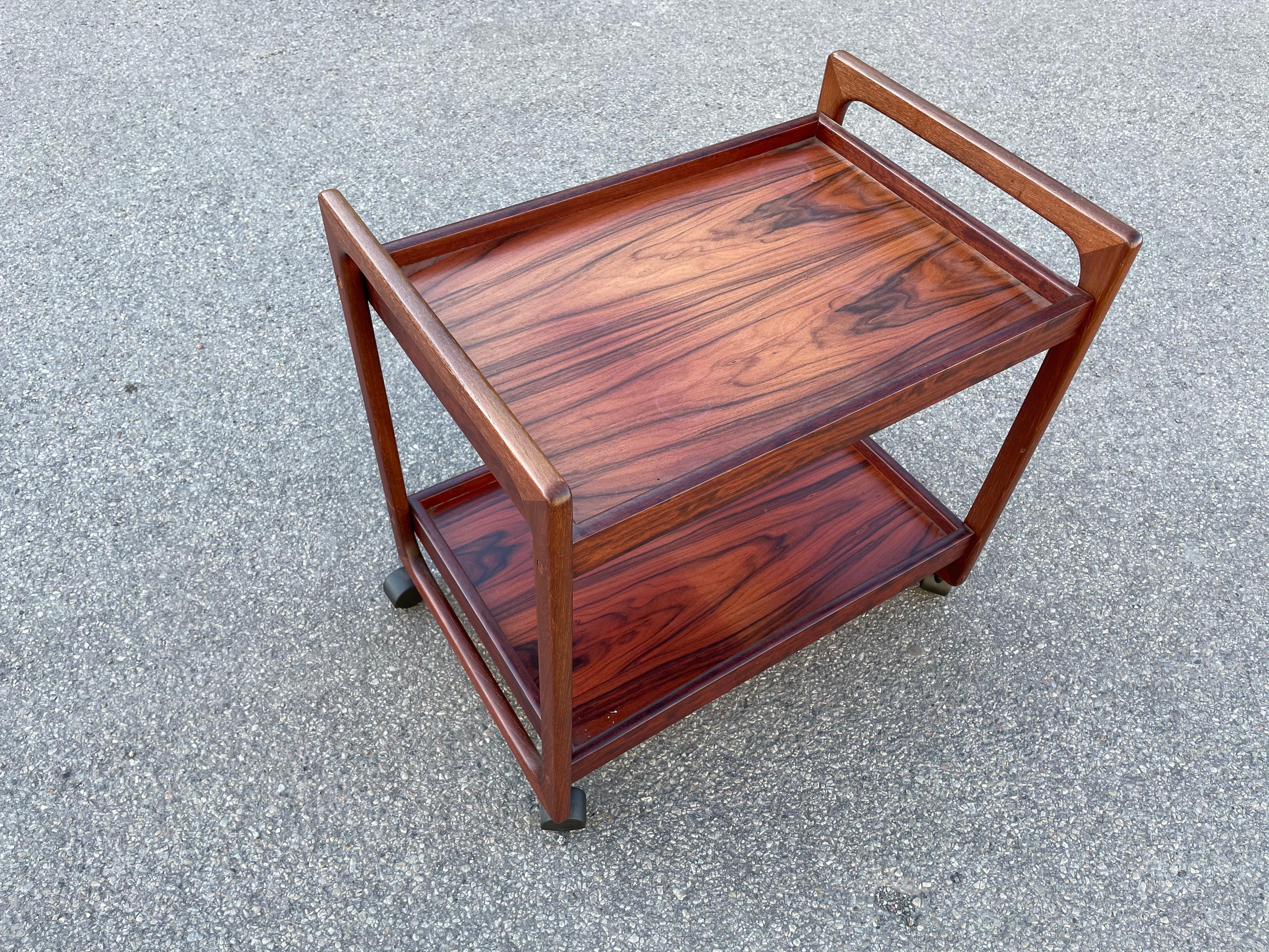 Mid-Century Modern Danish Modern Teak Serving Trolley Bar Cart, 1960s