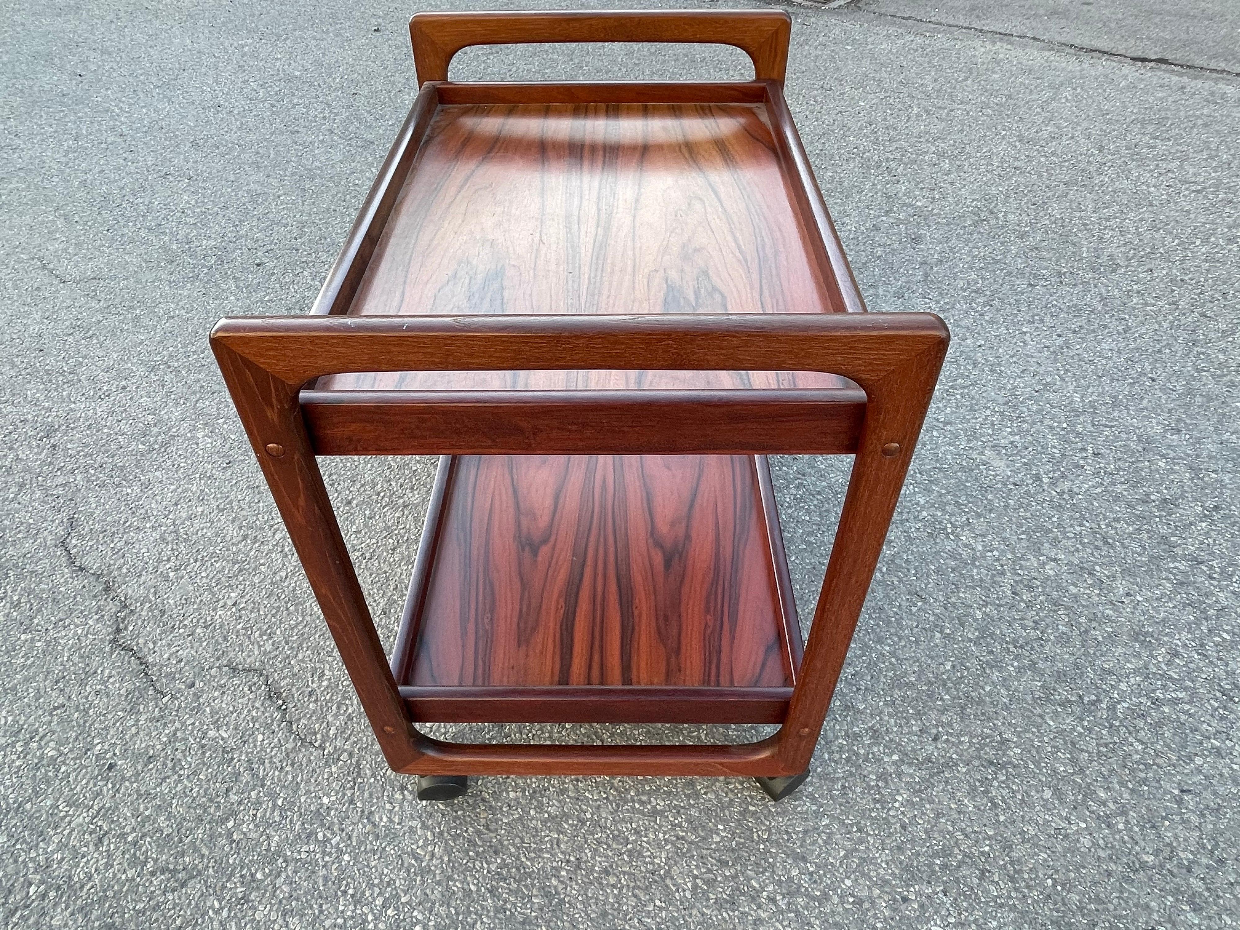 Rosewood Danish Modern Teak Serving Trolley Bar Cart, 1960s