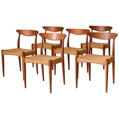 Ensemble de six chaises de salle à manger danoises modernes en teck d'Arne Hovmand-Olsen pour Mogens Kold