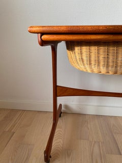 Danish Modern Teak Sewing Table with Woven Basket, Scandinavia, 1960s