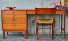 Danish Modern Teak Shallow Dresser with Clip-On Desktop Extension
