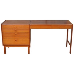 Danish Modern Teak Shallow Dresser with Clip-On Desktop Extension