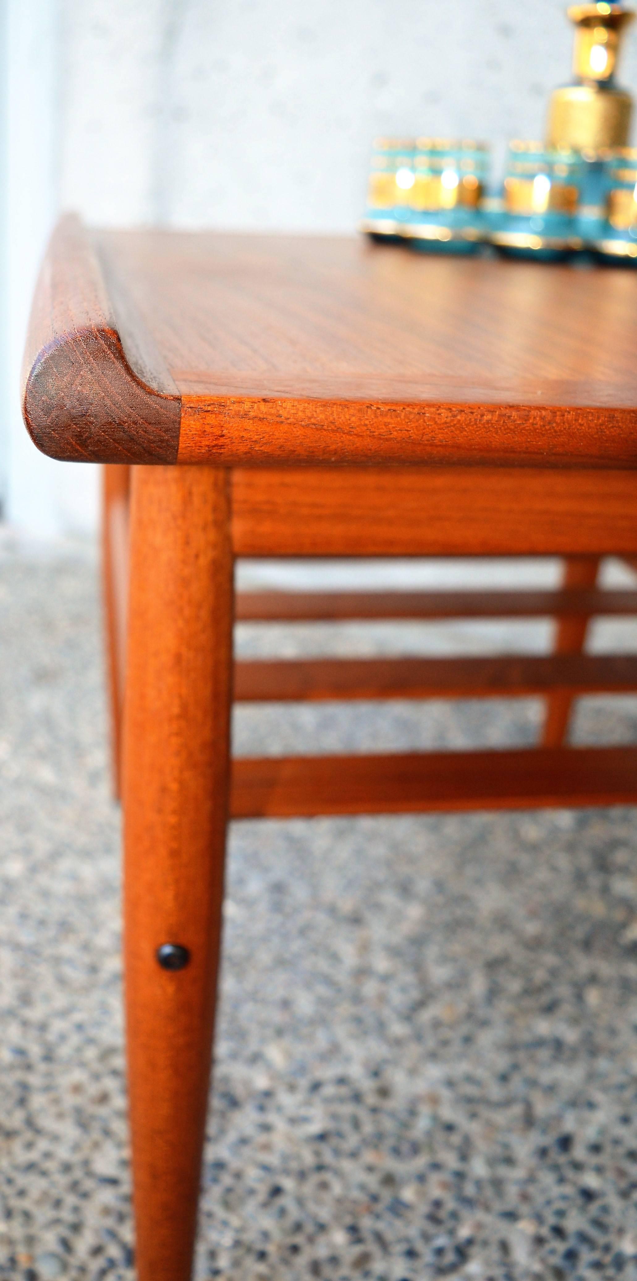 Mid-Century Modern Danish Modern Teak Side Table with Flared Edges & Slat Shelf in Style of Jalk