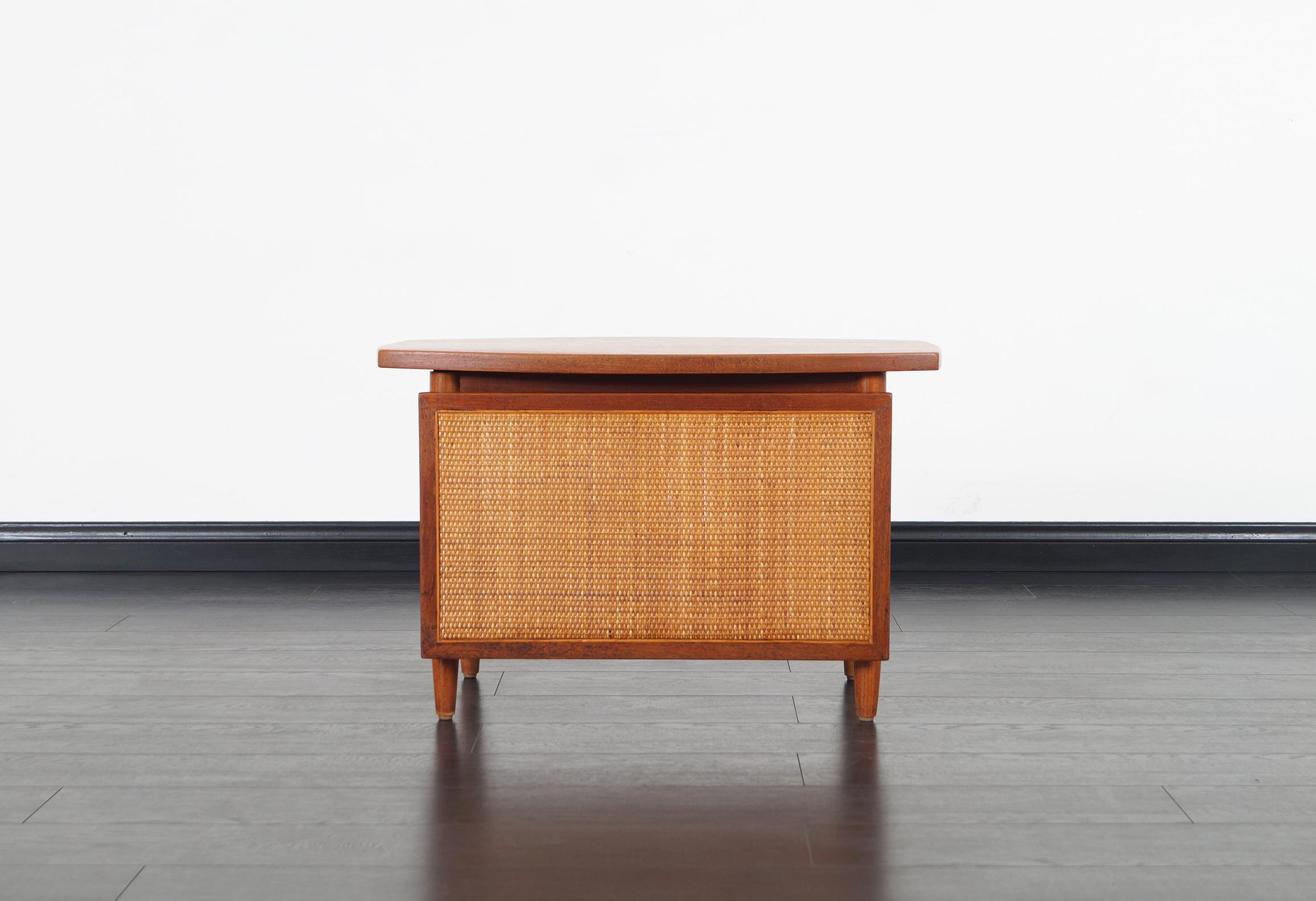 Cane Danish Modern Teak Side Tables by Peter Hvidt