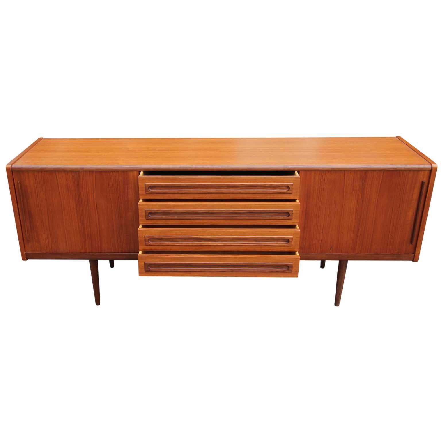 Mid-Century Modern Danish Modern Teak Sideboard / Credenza with Drawers and Sliding Door Cabinets