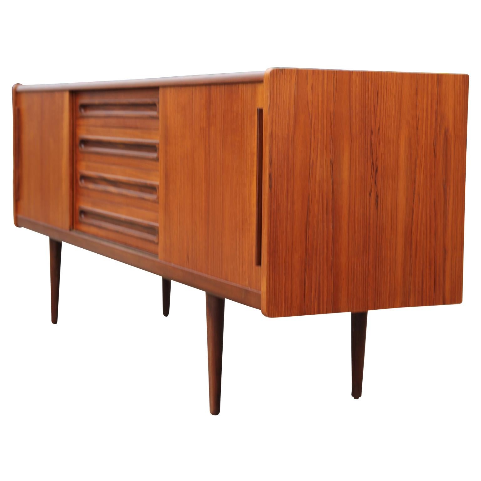 Danish Modern Teak Sideboard / Credenza with Drawers and Sliding Door Cabinets 1