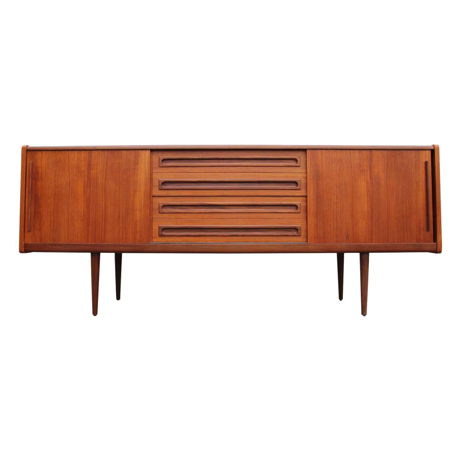 Danish Modern Teak Sideboard / Credenza with Drawers and Sliding Door Cabinets